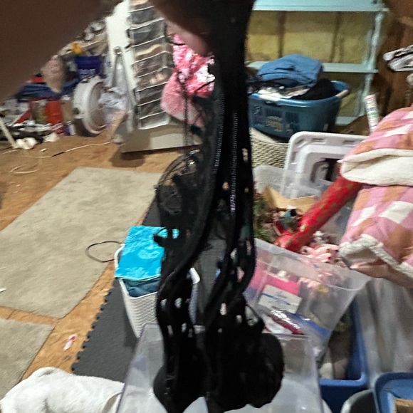 Black Suede Cutout Heeled Boots - Picture 2 of 5